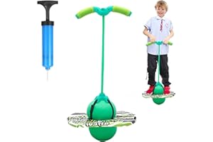 MeYuxg Saltador Niños, Pelota Saltarina Niños, 100 kg de Capacidad de Carga, Pogo Stick Adulto Niños, Skip Ball con Asa, Pogo Saltarin para Entrenamiento del Equilibrio y Deportes (Verde)
