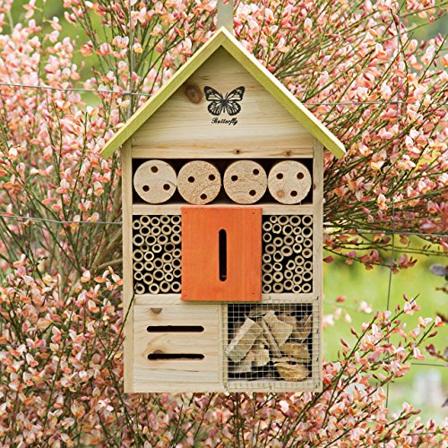 Relaxdays Insektenhotel Butterfly, Nistkasten für Bienen, Schmetterlinge, für Balkon, HxBxT: 41,5 x 27,5 x 8,5 cm, grün - 2