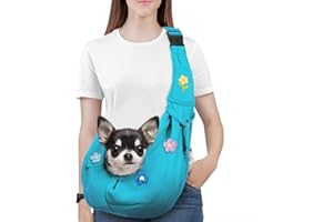 Pawaboo Borsa a Tracolla per Cani con Fibbia Regolabile Portacarte a Mani Libere, Guinzaglio di Sicurezza per Cuccioli e Gatti, Tracolla Extra Larga Porta-Animali, Fino a 12 Lbs, Fiori + Blu
