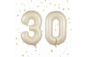 MACLUNAR Ballons Anniversaire 30 Beige - 100cm - Ballon Chiffre 30 Numéro 30 - Happy Birthday Decoration Ballons Fête d'anniversaire Ans Vole Grâce à l'Hèlium 30 Ballons 30