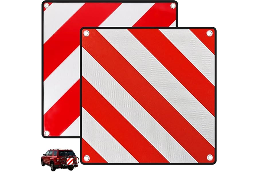 BEHUX Warning Sign Italy and Spain, 50 x 50 cm Reflective Warning Sign Red White, Aluminium Warning Sign with 4 Tie Down Strap, Foldable Rear Marker for Bicycle Carrier, Rear Trailer, Caravan