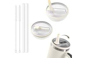 KISPATAI Leak-Proof 40 oz Cup Flip Straw Lid Replacement Compatible with stanley cup 40 oz Cups，Leak-proof and Dustproof, Easy to Clean,Replacement Reusable Cover(Beige 2pc)