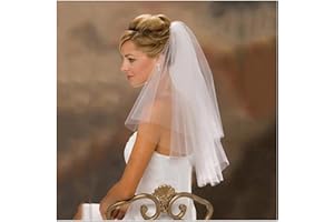 DISHOWME Voile de mariage à 2 niveaux mariée nœud ruban cathédrale tête voile de mariée doux tulle bord coupé accessoires de cheveux du bout des doigts avec peigne pour femmes mariées (Blanc C)