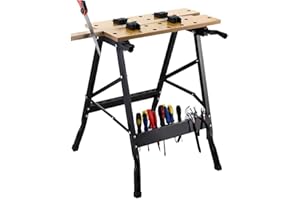 GRIMA Tavolo da lavoro pieghevole, banco da lavoro e cavalletto. Struttura in Alluminio Pieghevole e Salvaspazio Portata Max 100 kg con Portautensili e Guide di Misurazione