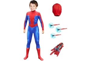 ATOWORLD Deguisement Spider Enfant 3 4 5 6 7Ans Costume Anime Combinaison Déguisement Anime Garcon avec Gant de Lanceur Cartoon Masques 3D Cartoon Jumpsuit Cosplay Carnaval Costume Halloween Enfant