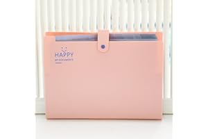 Meekye Cartellina portadocumenti formato A4, con 12 scomparti e 16 etichette, formato A4, per documenti, per la casa, l'ufficio, la scuola, i documenti e i viaggi, rosa