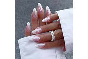 CEBOIC 24 Pezzi Unghie Finte Adesive Medie Mandorla Francese Unghie a Pressione Acrilico Copertura Completa Press on Nails Ballerina Naturali Stick sulle Unghie per Donne e Ragazze (Bordo Bianco)