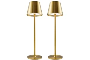 Aiandcc Rechargeable Lamps Full Metal Set of 2, Rechargeable Table Lamps UK with 3 Color Modes, 5200mAh Battery Operated Lamp, Touch Control Wireless Lamp Indoor and Outdoor IP54 Waterproof (Gold)
