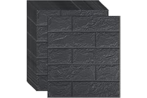 RAY-VELOCITY Panneaux Muraux Autocollants Papier Peint Adhesif Mural Fausse Brique Imperméable Stickers Muraux 3D Aspect Pierre Revetement Mural pour Cuisine, Chambre à Coucher, Salon (Noir, 24 Pièce)