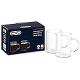 De'Longhi Set Bicchieri per Caffe Lungo Americano, Tazza Resistente in Vetro Borosilicato, Confortevole da Tenere, Lavabile i