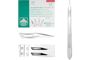 ‎MAY May Set 100 x Skalpellklingen Figur 11 Ersatzklingen einzeln steril verpackt + 1 x Skalpellhalter 21 cm lang aus Edelstahl