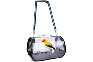 DZAY Pet Birds Bag, Lightweight Bird Carrier PVC Transparent Travel Cage Foldable Ventilation Pet Bird Travel Backpack Breathable Bird Travel Cage Portable Travel Bird Cage with Perch Wooden Stick (blue)