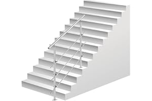 Ikodm Barandilla de acero inoxidable para escaleras, 180 cm, con 3 barras transversales y accesorios, para escalera interior, balcón, entrada de casa