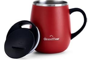 Grandties Thermo Kaffeebecher mit Griff - Schiebedeckel für Spritzschutz 480 ml Coffee To Go Becher Kaffeebecher To Go | Doppelwand-Edelstahl Hält Getränke Warm & Kalt - Cranberry