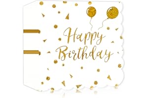 HFBOBP 40 Stück Servietten Happy Birthday, weiße und Gold Geburtstag Spitzen Servietten 33x33cm für Junge mädchen Geburtstag Feiern Party Jubiläum