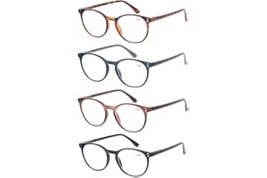 Kerecsen 4 Pack Retro Round Reading Glasses Men Women Spring Hinges Lightweight Quality Readers