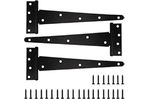 SANDIYAGO Cerniere a T resistenti 400 mm per cancelli in legno, nero, confezione da 3, viti abbinate incluse