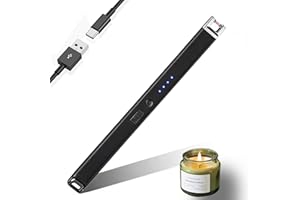 JIEYUCHU Lichtbogen Feuerzeug Elektrisch, Stabfeuerzeug USB Aufladbar mit LED Display, Winddicht und Flammenlos für Kerzen, Camping, Gasherd, Party (Schwarz)
