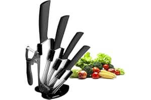 CORESLUX Couteau Ceramique Cuisine, Couteaux en céramique Couteaux de Cuisine (6" Couteau Chef, 5" Couteau Utilitaire, 4" Couteau à Fruits, 3" Couteau à éplucher, Éplucheur pour Fruit et Légume)