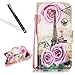 Produktbild Galaxy J3 2017 Lederhülle,Strap Shutzhülle für Samsung Galaxy J3 2017,Leeook Pu Leder Magnetverschluss Telefon-Kasten Brieftasche Handyhülle Retro Rose Blumen Turm Muster Leder Lanyard Wallet Flip Cover Handyhülle Schutzhülle Schutz Hüllen im Bookstyle mit Standfunktion und Karte Halter für Samsung Galaxy J3 2017+ 1 x Schwarz Eingabestift