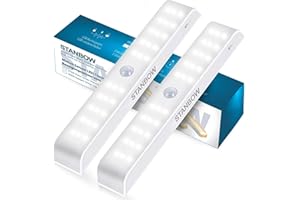 STANBOW Luce LED Sottopensile, Luce Armadio LED con Sensore 30LED, Luce Notturna USB Ricaricabile con Striscia Magnetica Adesiva per Cucina, Guardaroba, Corridoio, Scale, 5000K Bianco Freddo, 2 Pezzi