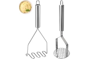 EUJRCF Potato Masher 2-Piece Set, Stainless Steel Kitchen Tool, Vegetables Fruits Versatile Masher, for Mashed Potatoes, Baby Food, and Guacamole, Essential for Home Cooks and Chefs, Easy to Clean