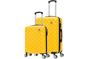 Preston Morgan Cabin+Medium Suitcase 2Pc Luggage Set Hard Shell and Lightweight with 4 Dual Spinner Wheels and Built in TSA Lock (Yellow)