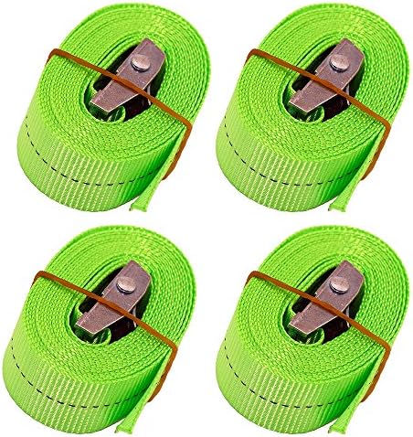 BlueCosto 1" x 8' Tie Down Strap Lashing Roof Rack Straps with Buckle Heavy Duty Tensioning Belts, Rated 500 Lbs - Pack of 4, Green
