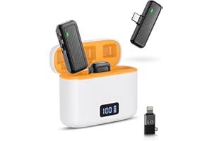 ZIMAOER micrófono lavalier inalámbrico, micrófono para móvil con Estuche de Carga, reducción de Ruido, transmisión de 40 m, duración de batería de 8H, micrófono de Solapa inalámbrico para Smartphone