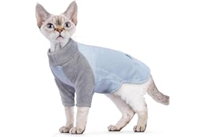 PUMYPOREITY Rollkragenpullover Katzen, Fleecejacke Katzen Katzenweste Warm Haarlose Katzenkleidung Katzen Pullover Flanellmantel Jumpsuit Haarlose Katze(Blau, L)