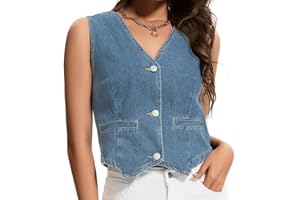 MISS MOLY Women's Vintage Denim Vest 2025 Lightweight Cropped Waistcoat with V-Neck & Back Slit Jean Button Down Gilet