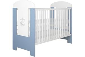 LCP Kids Lit Bebe 120x60 avec Matelas, 3 Niveaux du Sommier, 3 Barreaux Amoviable, Bleu Blanc