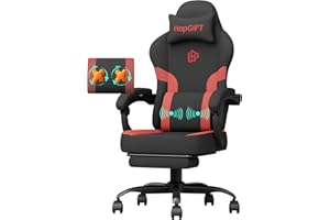 HAPGIFTㅤ HapGIFT Gaming Chair Computer Chairs with Massage Lumbar Support & Headrest, Ergonomic Technology Fabric Gaming Chair for Adults, PC Chair Gamer Chairs with Footrest, 300LBS, Black-Red