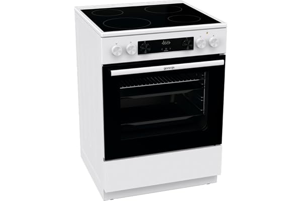 Gorenje GEC6C 40 WD Cuisinière électrique sur pied avec plaque vitrocéramique, 60 cm, 71 litres, chauffage rapide, PerfectGrill, mode pizza, AquaClean, blanc
