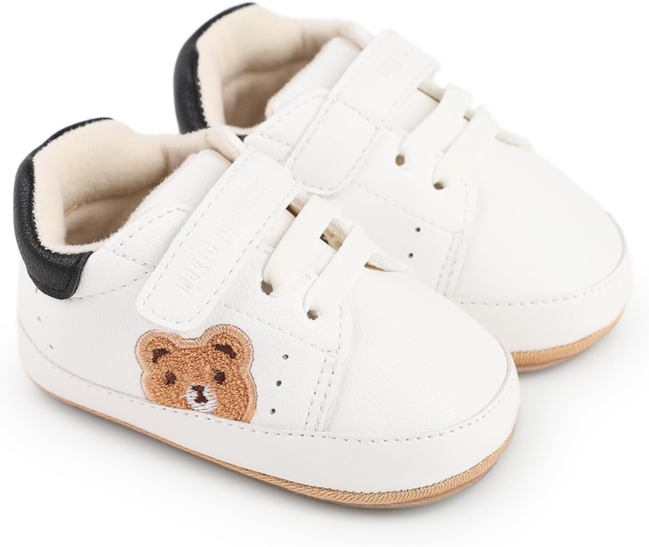 Infant Baby Boys Girls Moccasins Sneakers Bear Embroidery Soft Sole Flat PU Leather Anti-Slip Prewalkers Pram Toddler Trainers Run First Walker Shoes for 0-18 Months