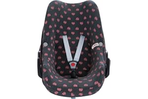 JYOKO KIDS Baumwollbezug für Autositz kompatibel mit Pebble Maxi Cosi, Bebe Confort (Fluor Heart)