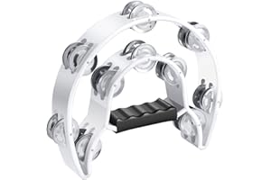 Flexzion Tamburin, Handtrommel - 25cm Schellenkranz mit Handgriff, Musik Schlaginstrument, zweireihig Schellenring in Halbmond-Form Rahmen, mit 20 Paar Metall Schellen, für KTV & Party, Weiß