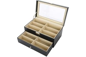 Wakects Scatola Occhiali da 12 Posti, Custodia per 12 Occhiali da Sole, Custodia Porta Occhiali Contenitore e Espositore con Finestra Trasparente, 34 * 19 * 16 cm