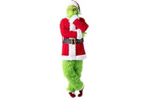 HARRI ME Adult Grinch Green How The Grinch Stole Christmas 7PCS Costume Set - Including Mask Halloween Xmas Funny Cosplay Costume Props