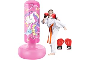NZQXJXZ Sac de Frappe Gonflable pour Enfants, Sac de Boxe sur Pied, pour Les Enfants, Les Garçons, Les Filles, Set de Boxe pour Pratiquer Le Karaté, Le Taekwondo et Le MMA