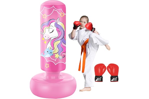 NZQXJXZ Sac de Frappe Gonflable pour Enfants, Sac de Boxe sur Pied, pour Les Enfants, Les Garçons, Les Filles, Set de Boxe pour Pratiquer Le Karaté, Le Taekwondo et Le MMA