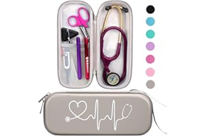 BOVKE Custodia per stetoscopio per stetoscopi 3M Littmann Classic III, Lightweight II S.E, MDF Acoustica Deluxe - Spazio extra per forbici per bendaggi medici EMT Trauma Shear e LED Penlight, Grigio