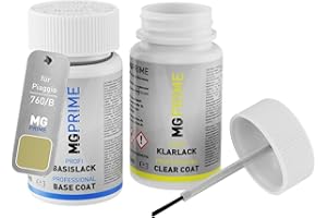 MG PRIME Vernice per auto Kit stilo di ritocco per Piaggio 760/B / H4 Argento Cometa Metallic Opaco/Silber Cometa Vernice di base vernice trasparente ognuno 50ml