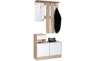 IDMarket - Armario para la entrada con espejo Paulin Design Haya puertas blancas