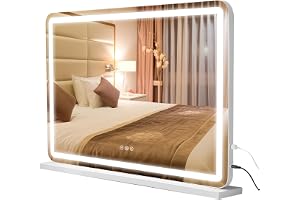 LIANWANG Sminkspegel 80x57 cm, Spegel met Justerbara LED, 3 Ljusstyrkelägen, Intelligenta Minnefunktion, Touch Control, Väggm