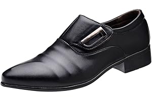 wealsex Chaussures de Ville Cuir sans Lacets Scratch Derbies Homme Bout Pointu Chaussures d'affaires Classique Commercial Mariage Grande Taille 45 46 47 48