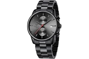 GOLDEN HOUR Reloj de Cuarzo para Hombre de Negocios de Moda con cronógrafo Impermeable de Acero Inoxidable para Hombre, Fecha automática
