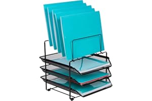 Dasher Products Organizer e portaoggetti da scrivania in rete - Organizer da ufficio con 3 vassoi per lettere scorrevoli e 5 portadocumenti verticali, vassoi per lettere in rete di acciaio