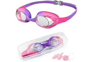 Kemraes Kids Swimming Goggles 3-14 Years Featuring Waterproof High-Definition Lenses Prevent Fogging Leaking Easily Adjustable Comfortable Strap Wide Vision Soft Silicone Goggles for Kids