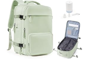 WASSDINS Sac à Dos Sous Vide Avec Pompe, Voyage Cabine Avion Ryanair Cabine 40x20x25, Sac à dos Compression Sous Vide Poche Antivol, Porte Gourde, Femme & Homme